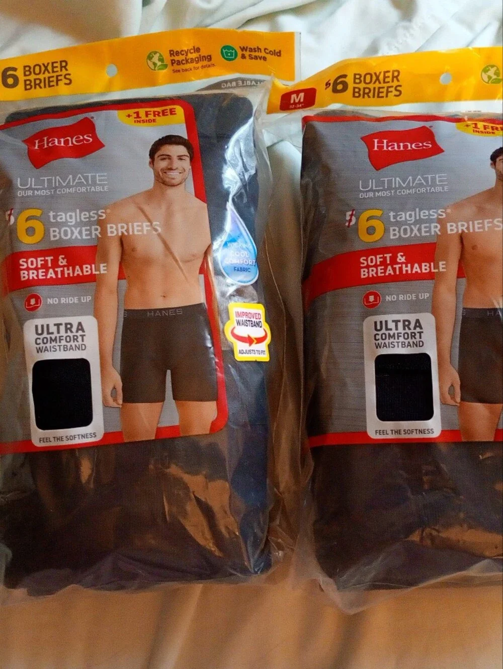 2 Packs of 6 Each Hanes Tagless Men's Boxer Briefs -  Size Medium 12 Total Pairs